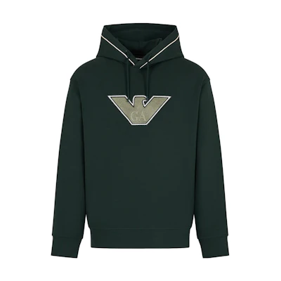 Emporio Armani FW23 Solid Logo Embroidered Drawstring Hoodie Deep Green 6R1ME5-1JHSZ-05B7