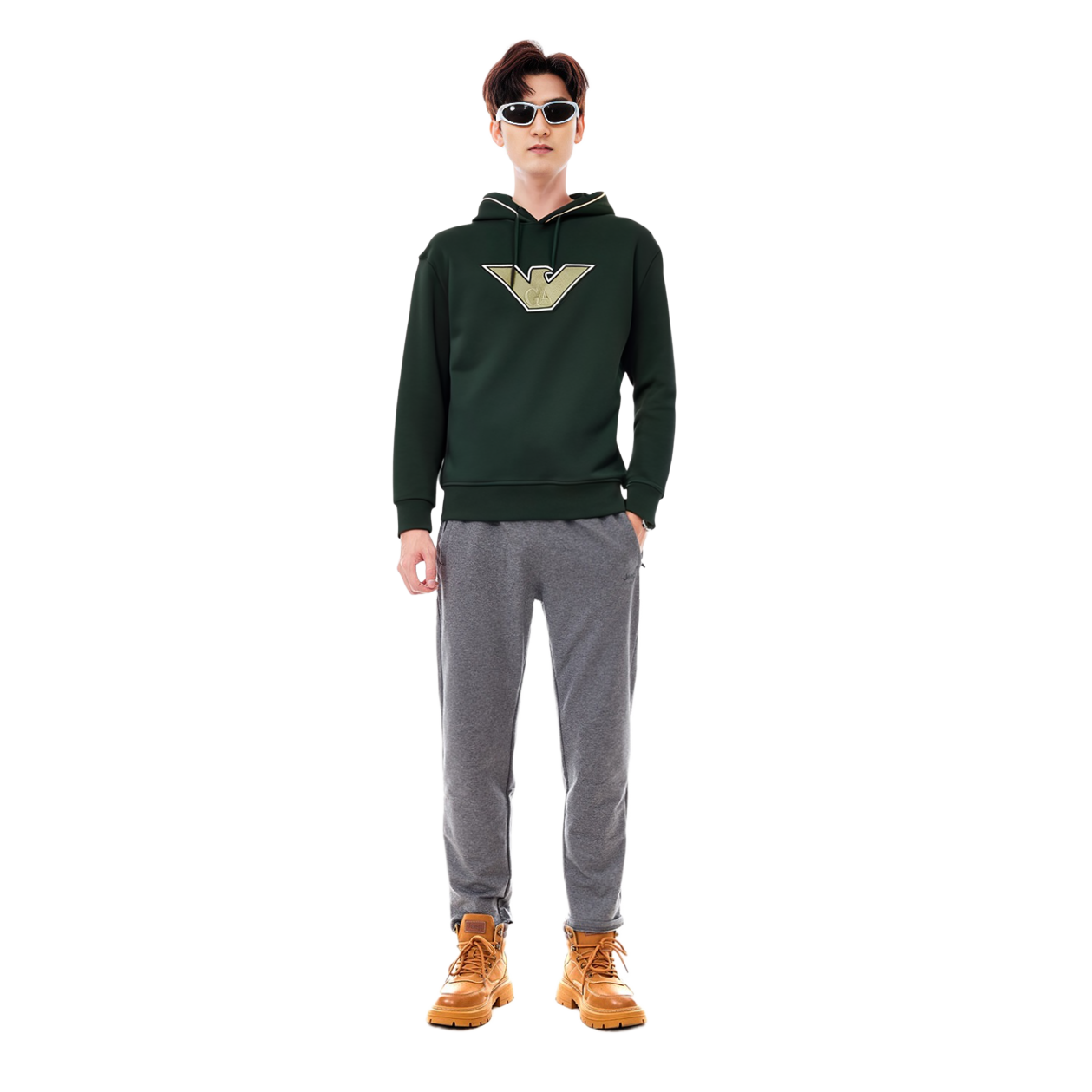 Emporio Armani FW23 Solid Logo Embroidered Drawstring Hoodie Deep Green 6R1ME5-1JHSZ-05B7 圖 3