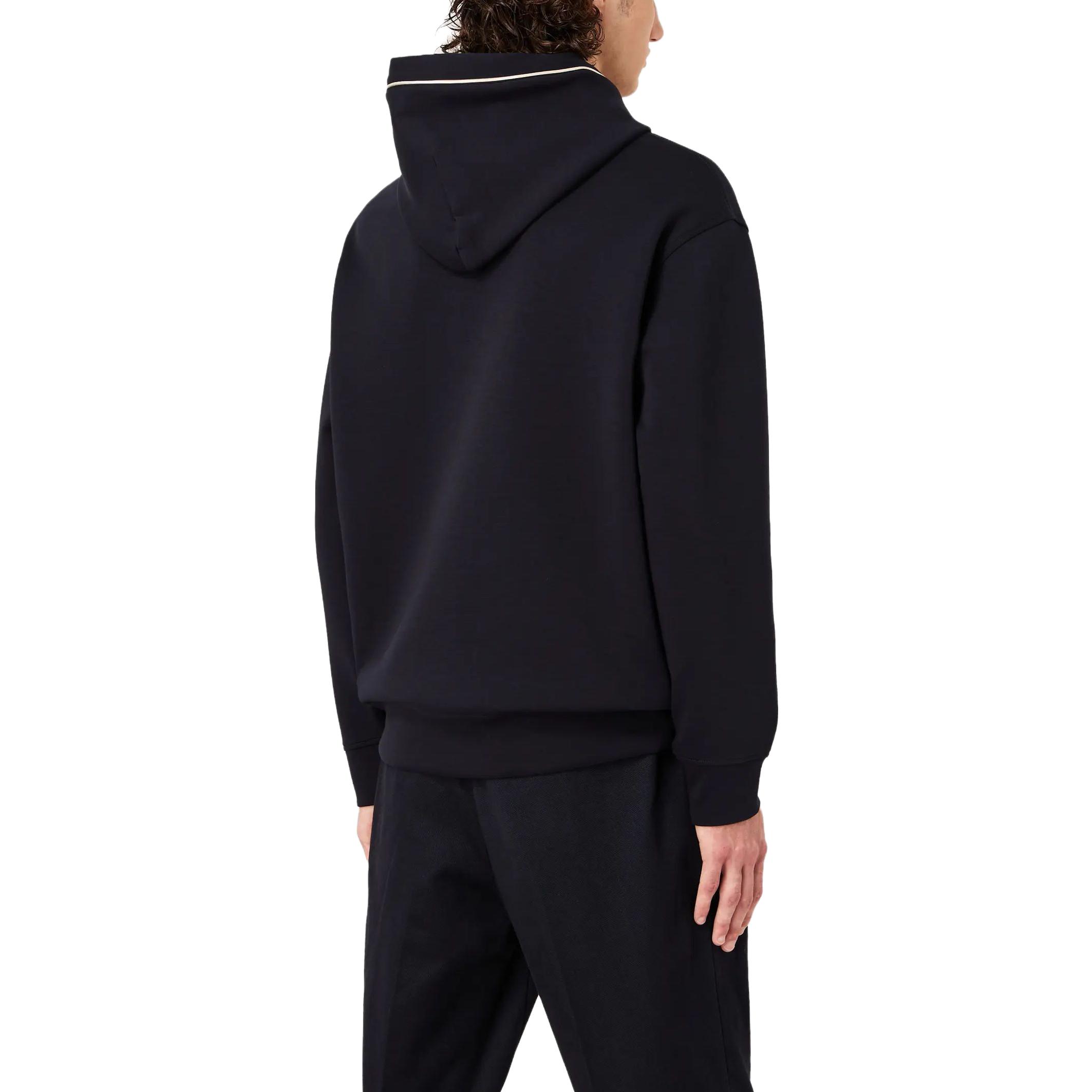 Shop エンポリオアルマーニ FW23 ロゴ刺繍ドローストリングスウェットシャツ メンズ ネイビー 6R1ME5-1JHSZ-09Q5