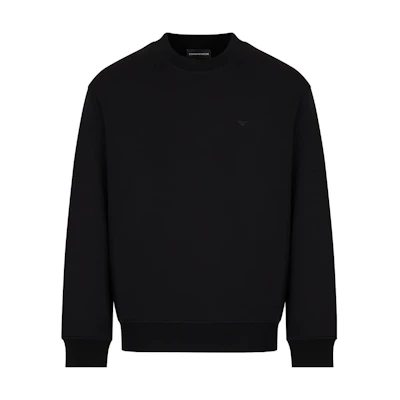 EMPORIO ARMANI FW23 Solid Logo Jacquard Ribbed Sweatshirt Black 6R1MF2-1JHSZ-00A8