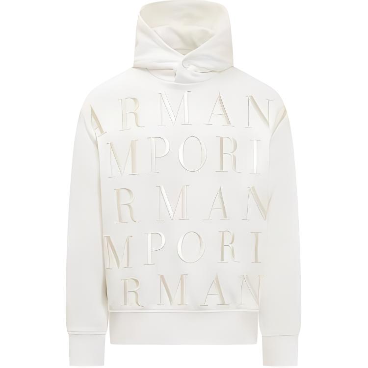 Emporio Armani FW23 White Hoodie with Logo Embroidery for Men 6R1MCR-1JWPZ-0101