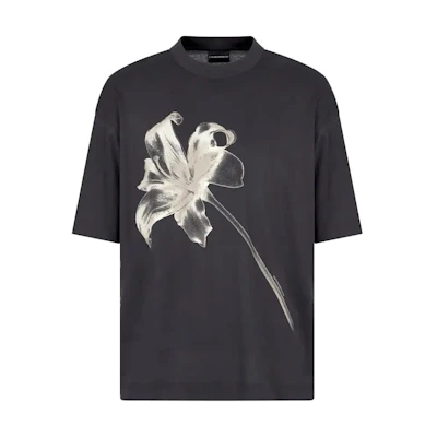 EMPORIO ARMANI FW24 Black Floral Print Crewneck T-Shirt. EM00146-0AF1001-7U8168