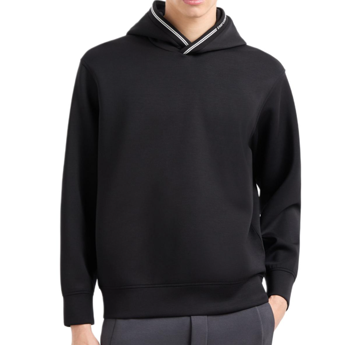 Shop エンポリオアルマーニ FW24 ブラック ロゴ ストライプ ジャカードフーディー 6D1M99-1JRRZ-0999