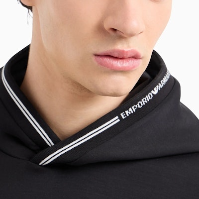 エンポリオアルマーニ FW24 ブラック ロゴ ストライプ ジャカードフーディー 6D1M99-1JRRZ-0999 Details for エンポリオアルマーニ FW24 ブラック ロゴ ストライプ ジャカードフーディー 6D1M99-1JRRZ-0999