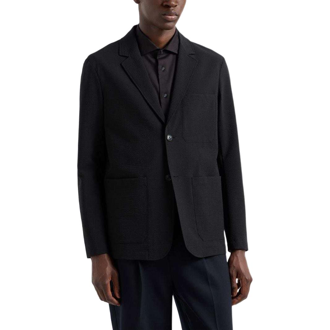 Shop EMPORIO ARMANI FW24 黑色單排扣皺褶長袖西裝外套 6D1GA2-1NSCZ-0999