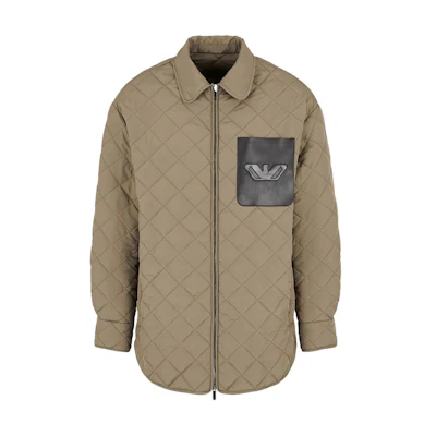 Emporio Armani FW24 Brown Jacket with Logo Quilting and Zipper Design. 6D1B6V-1K78Z1-0418
