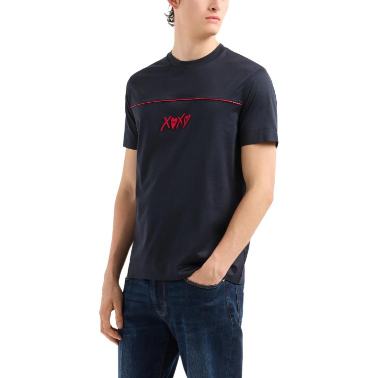 Lookbook EMPORIO ARMANI FW24  Navy Blue Graphic Embroidered Crewneck T-Shirt EM000131-AF10761-UB118