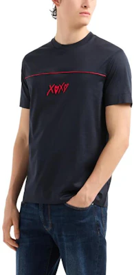 EMPORIO ARMANI FW24 Navy Blue Graphic Embroidered Crewneck T-Shirt EM000131-AF10761-UB118 Lookbook EMPORIO ARMANI FW24 Navy Blue Graphic Embroidered Crewneck T-Shirt EM000131-AF10761-UB118