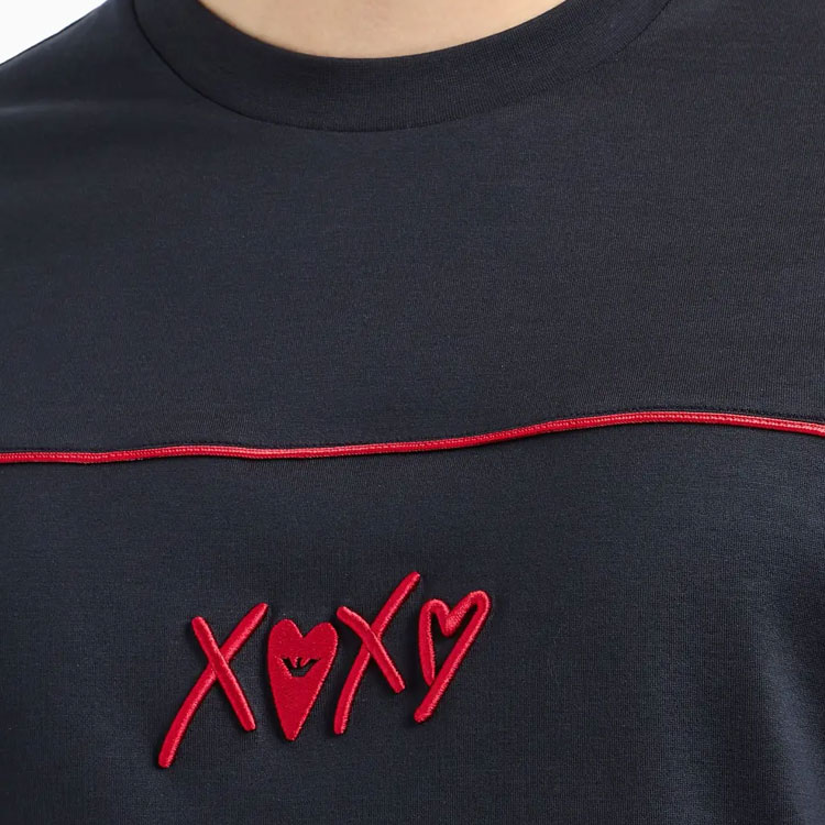 Details for EMPORIO ARMANI FW24  Navy Blue Graphic Embroidered Crewneck T-Shirt EM000131-AF10761-UB118