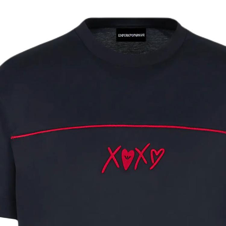Sizing EMPORIO ARMANI FW24  Navy Blue Graphic Embroidered Crewneck T-Shirt EM000131-AF10761-UB118