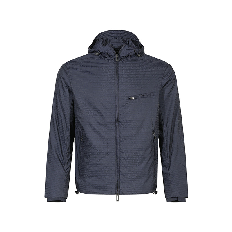 EMPORIO ARMANI FW24  Navy Blue Lightweight Logo Zip Hoodie Jacket. 6D1B64-1NNXZ-0920