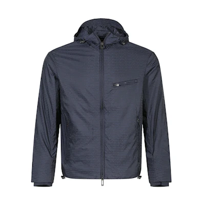 EMPORIO ARMANI FW24 Navy Blue Lightweight Logo Zip Hoodie Jacket. 6D1B64-1NNXZ-0920