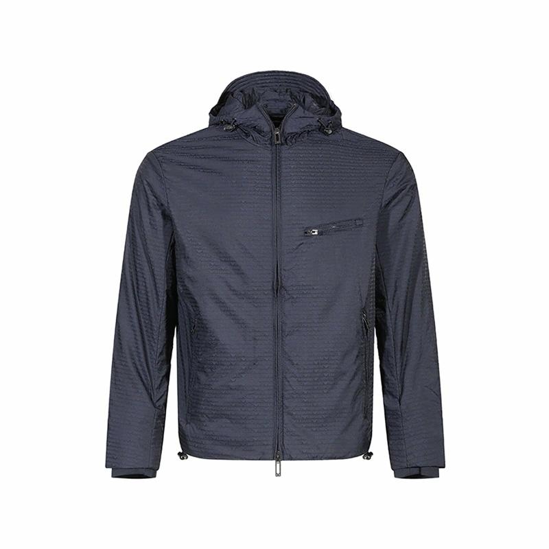 Order エンポリオ アルマーニ FW24 ネイビーブルー ロゴ入り軽量ジップフーディージャケット 6D1B64-1NNXZ-0920