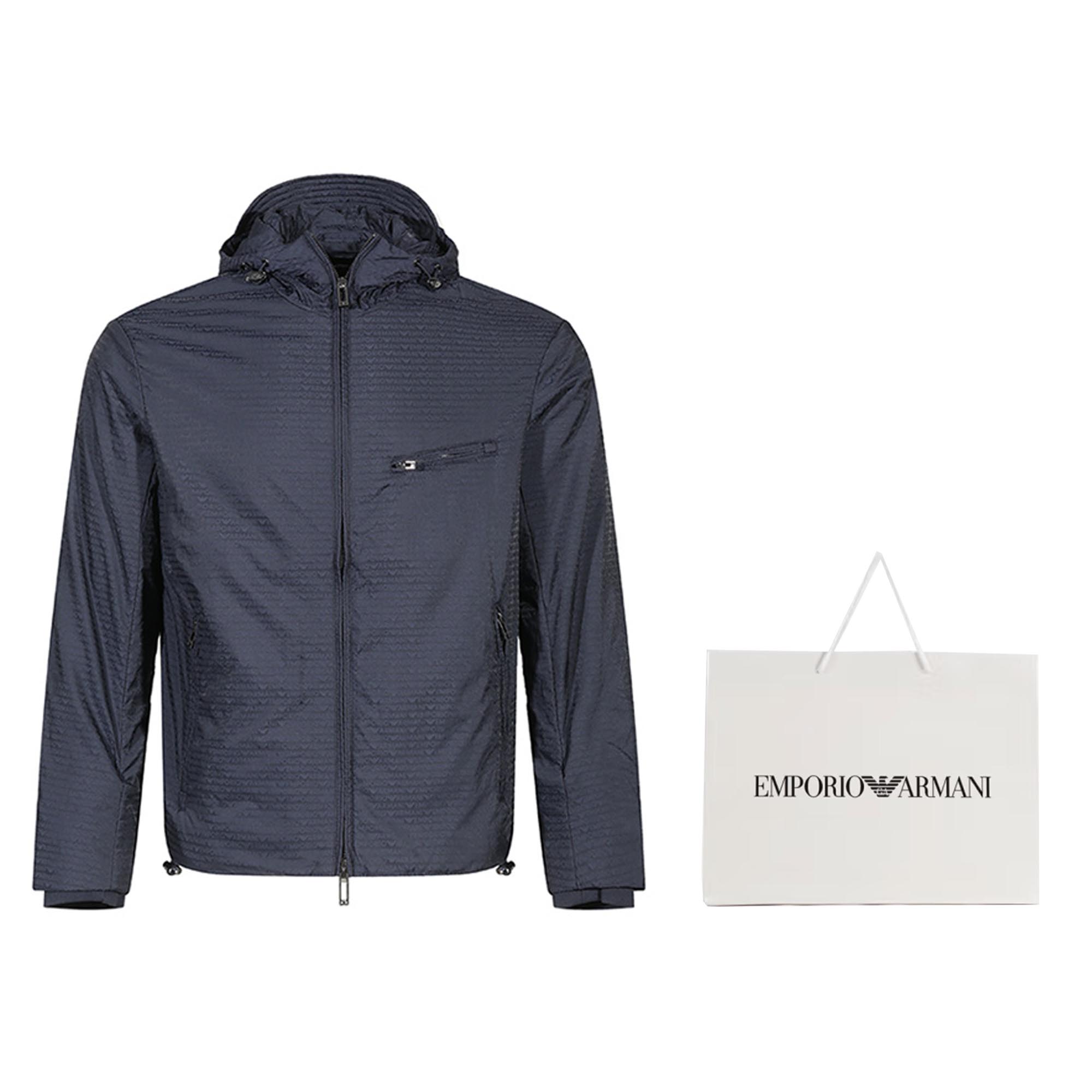 Shop エンポリオ アルマーニ FW24 ネイビーブルー ロゴ入り軽量ジップフーディージャケット 6D1B64-1NNXZ-0920
