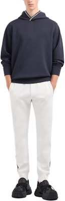 エンポリオアルマーニ FW24 ネイビーブルー ロゴストライプ ニットフーディー 6D1M99-1JRRZ-0920 Lookbook エンポリオアルマーニ FW24 ネイビーブルー ロゴストライプ ニットフーディー 6D1M99-1JRRZ-0920