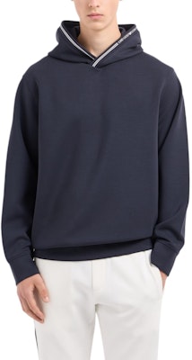エンポリオアルマーニ FW24 ネイビーブルー ロゴストライプ ニットフーディー 6D1M99-1JRRZ-0920 Shop エンポリオアルマーニ FW24 ネイビーブルー ロゴストライプ ニットフーディー 6D1M99-1JRRZ-0920