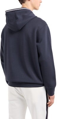 エンポリオアルマーニ FW24 ネイビーブルー ロゴストライプ ニットフーディー 6D1M99-1JRRZ-0920 Purchase エンポリオアルマーニ FW24 ネイビーブルー ロゴストライプ ニットフーディー 6D1M99-1JRRZ-0920