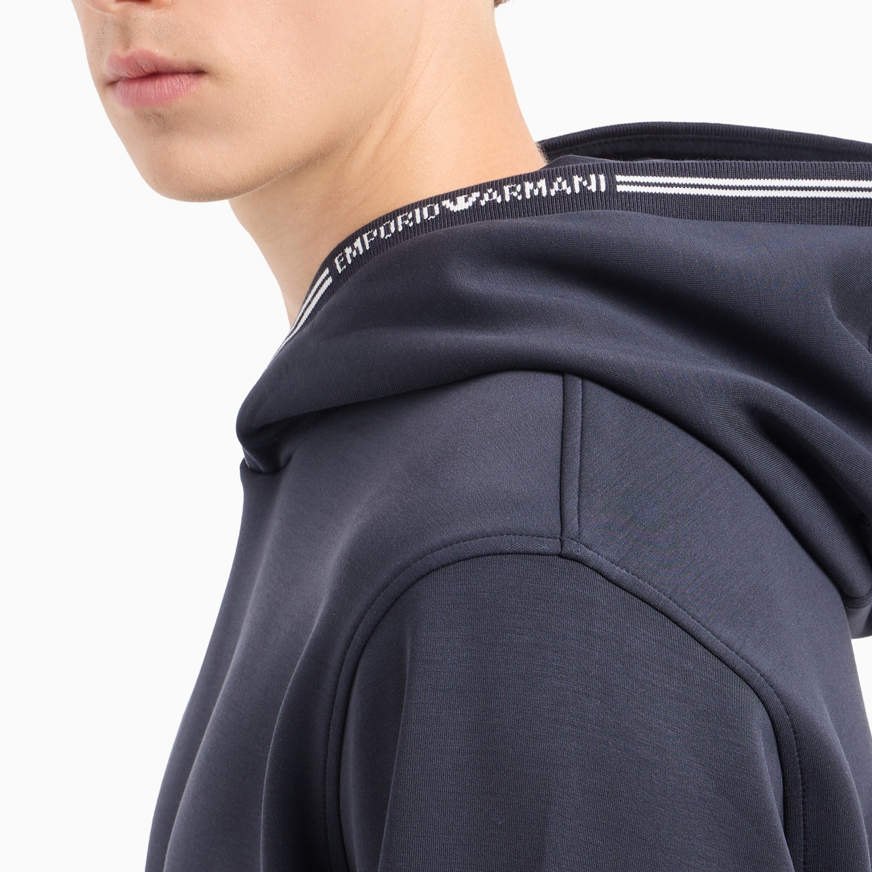 Details for エンポリオアルマーニ FW24 ネイビーブルー ロゴストライプ ニットフーディー 6D1M99-1JRRZ-0920