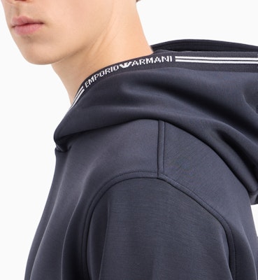 エンポリオアルマーニ FW24 ネイビーブルー ロゴストライプ ニットフーディー 6D1M99-1JRRZ-0920 Details for エンポリオアルマーニ FW24 ネイビーブルー ロゴストライプ ニットフーディー 6D1M99-1JRRZ-0920