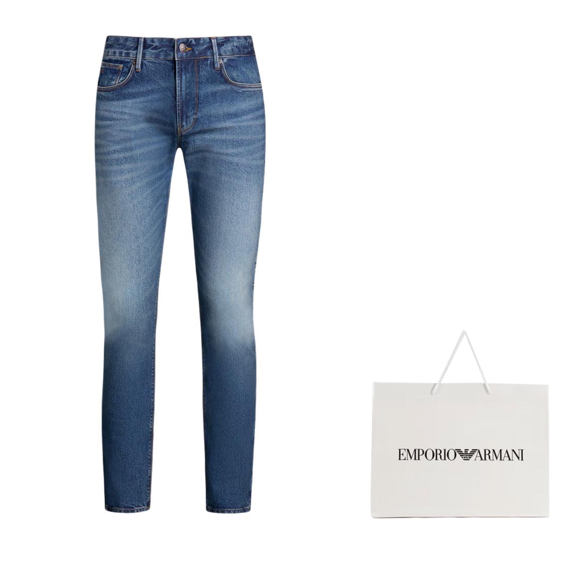 Cheap Emporio Armani FW24 修身中腰標誌補丁牛仔褲 - 藍色 6D1J06-1D67Z-0942