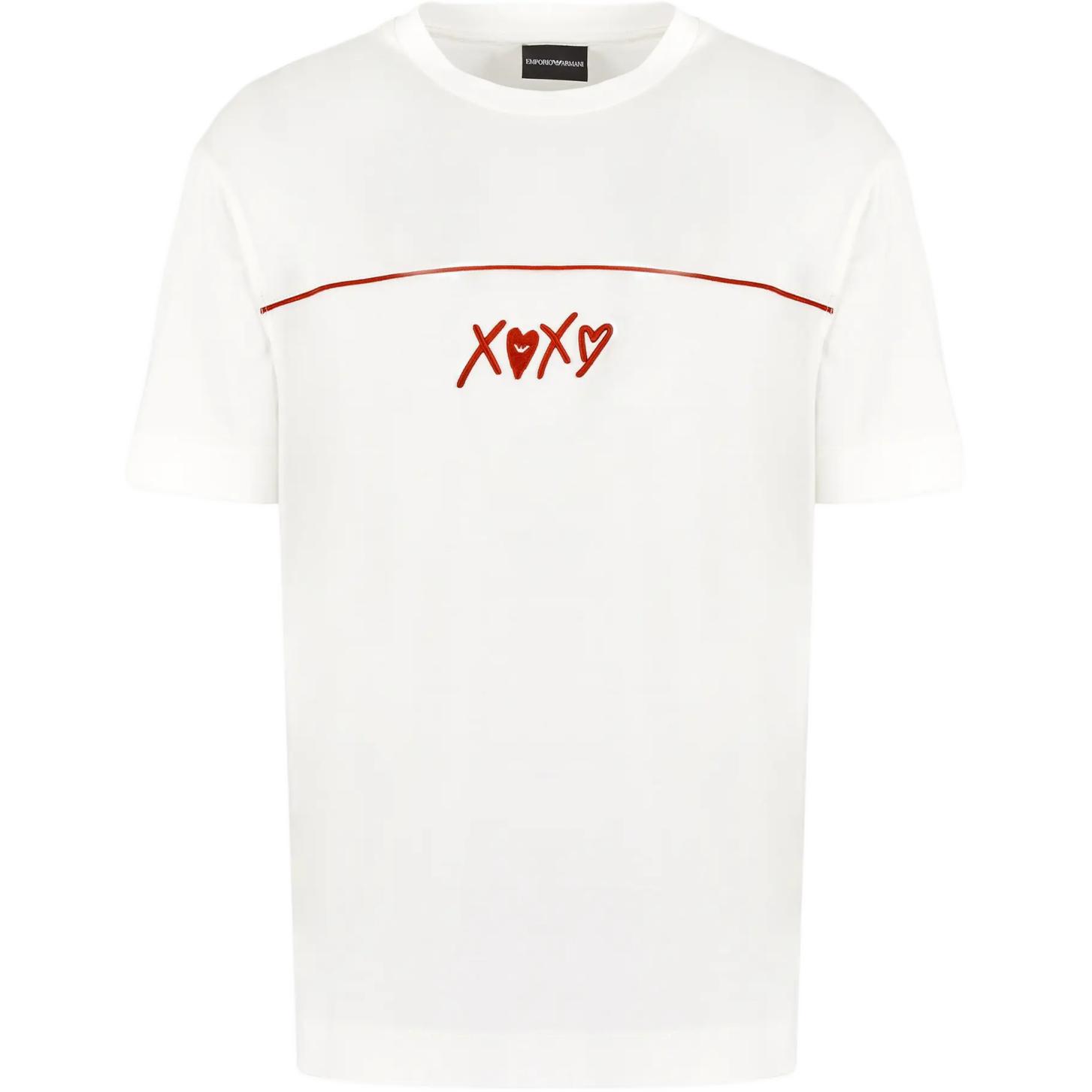 EMPORIO ARMANI FW24  White Crewneck Embroidered Pattern T-Shirt. EM000131-AF10761-U0003