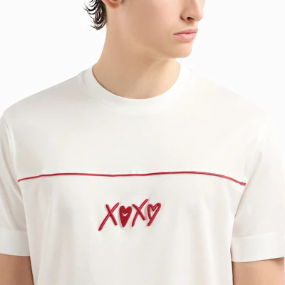 EMPORIO ARMANI FW24 White Crewneck Embroidered Pattern T-Shirt. EM000131-AF10761-U0003 Details for EMPORIO ARMANI FW24 White Crewneck Embroidered Pattern T-Shirt. EM000131-AF10761-U0003