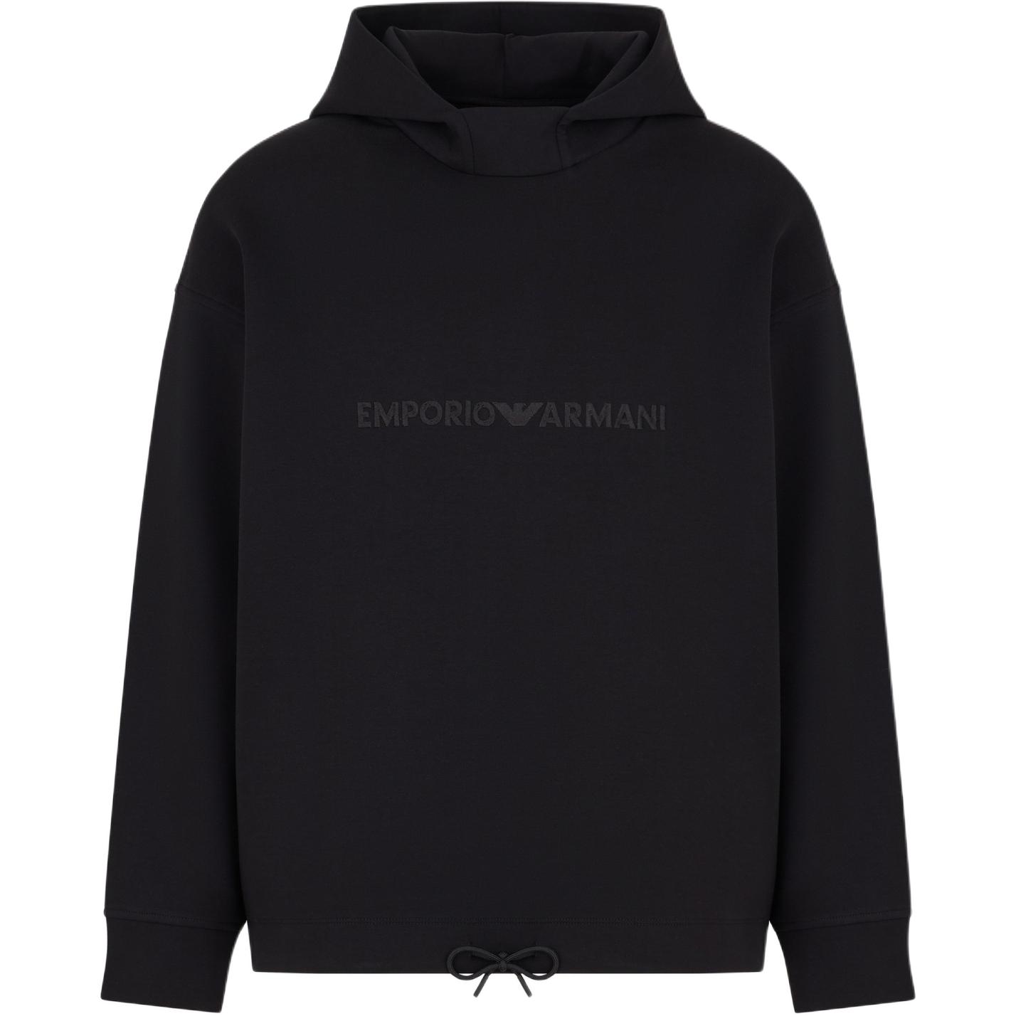 Emporio Armani FW24 Black Hoodie with Logo Embroidery for Men 6D1MA0-1JHSZ-0999