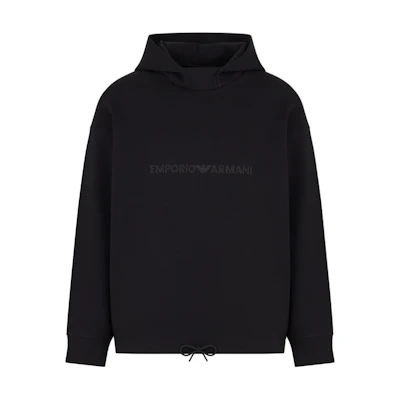 Emporio Armani FW24 Black Hoodie with Logo Embroidery for Men 6D1MA0-1JHSZ-0999