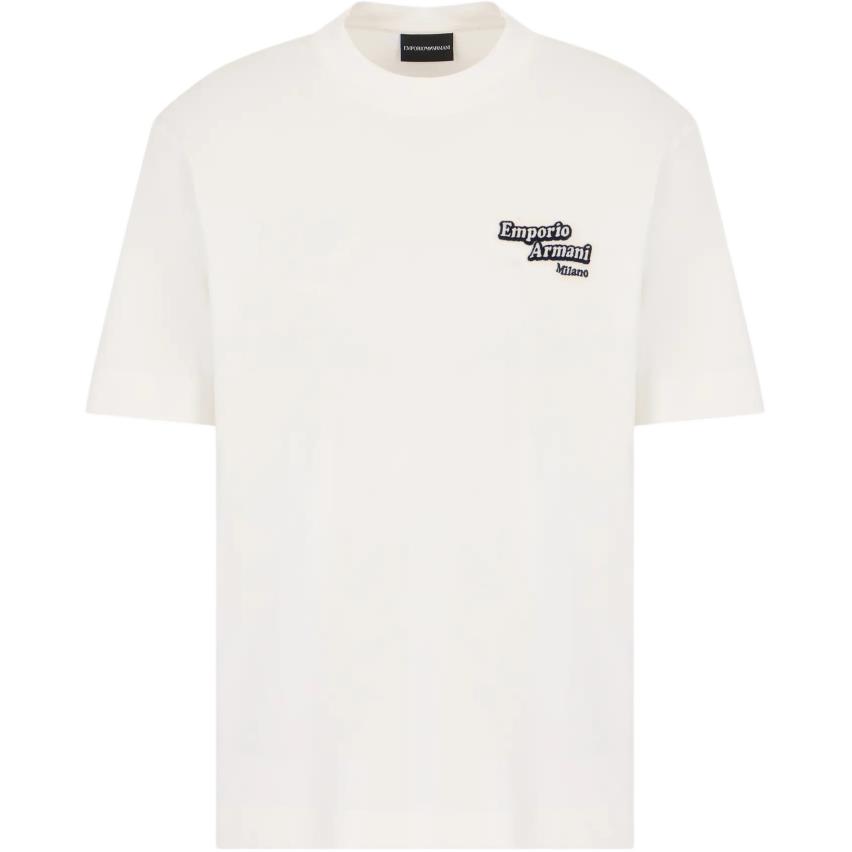 EMPORIO ARMANI FW24 Embossed Logo Patch Crewneck T-Shirt Men’s Off-White 6D1TD7-1JOCZ-01C1
