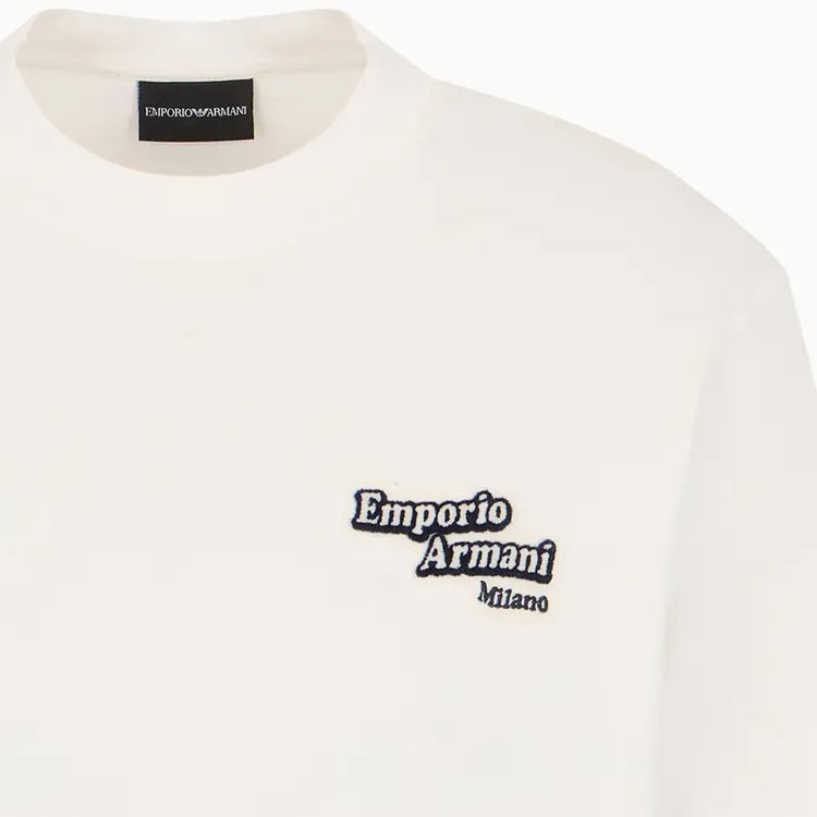 Lookbook エンポリオアルマーニ FW24 エンボスロゴパッチ クルーネックTシャツ メンズ オフホワイト 6D1TD7-1JOCZ-01C1