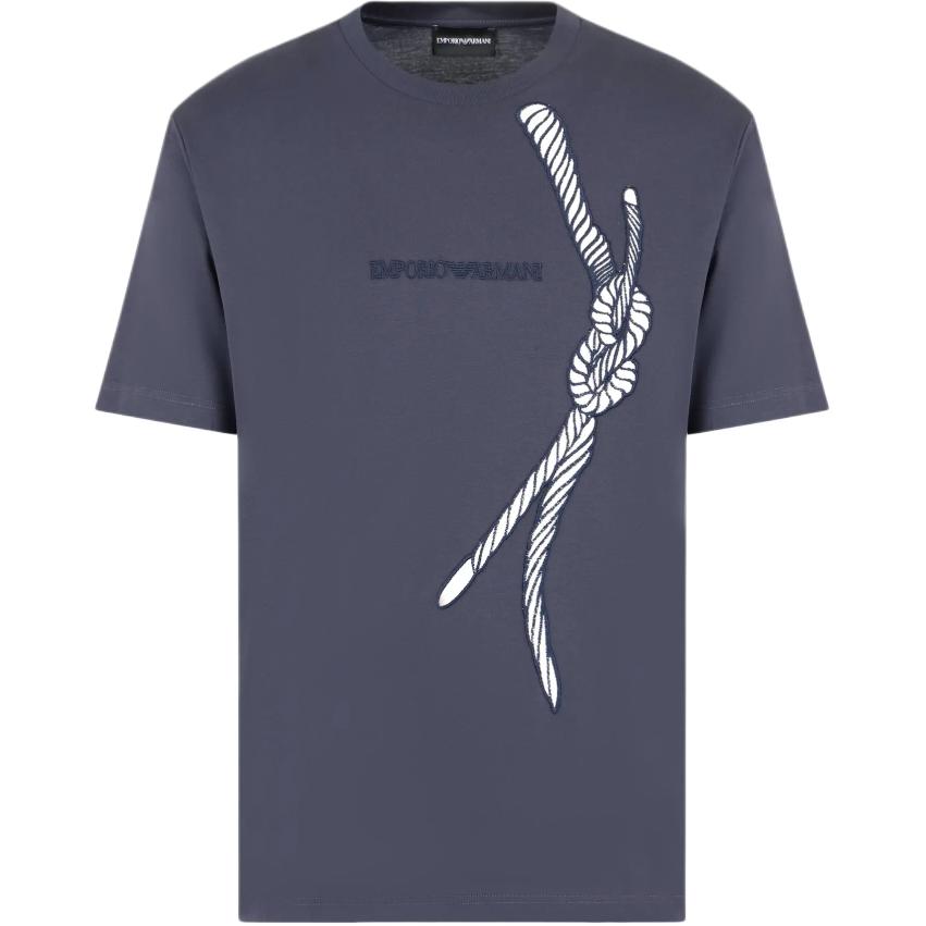Emporio Armani FW24 Navy Blue Logo Embroidered Short Sleeve  T-Shirt. 6D1T6U-1J7FZ-0935