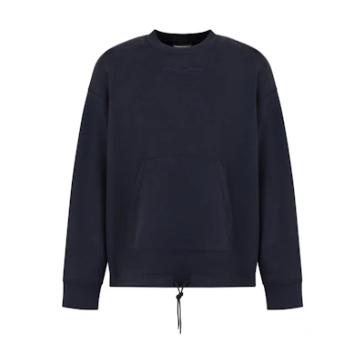 Emporio Armani FW24 Navy Blue Loose Fit Crewneck Sweatshirt with Logo Embroidery 6D1MC1-1JRRZ-0920