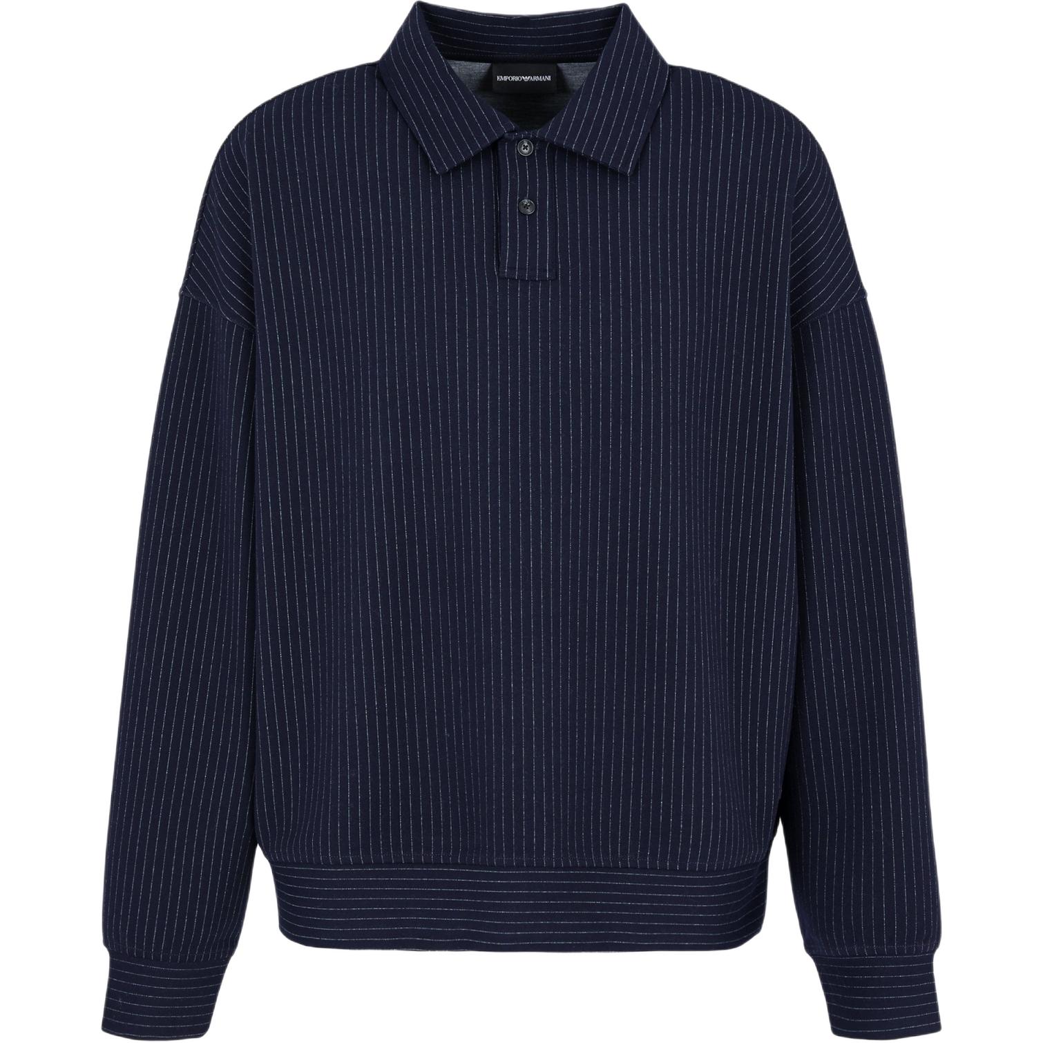 Emporio Armani FW24 Striped Loose Pullover Sweatshirt Navy Blue () 6D1MA4-1JPPZ-0920