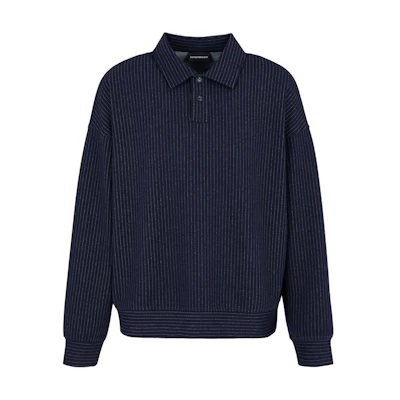 Emporio Armani FW24 Striped Loose Pullover Sweatshirt Navy Blue () 6D1MA4-1JPPZ-0920