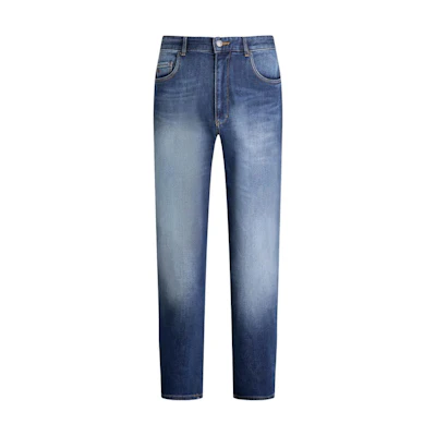 Emporio Armani FW24 Washed Distressed Zipper Pocket Jeans Indigo Blue 6R1J79-1D22Z-0942