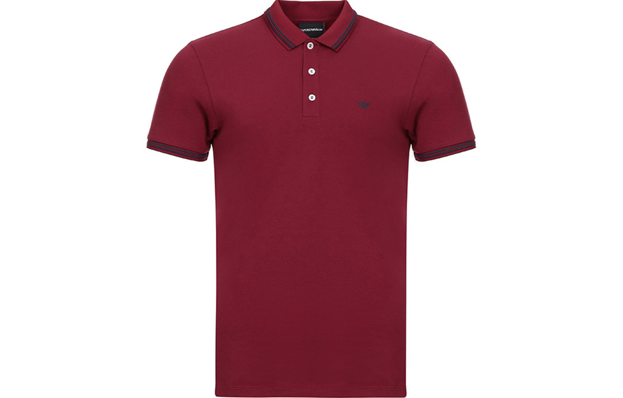 Emporio Armani Graphic Print Cotton Polo Shirt Deep Red Colorblock 8N1F30-1JPTZ-0393