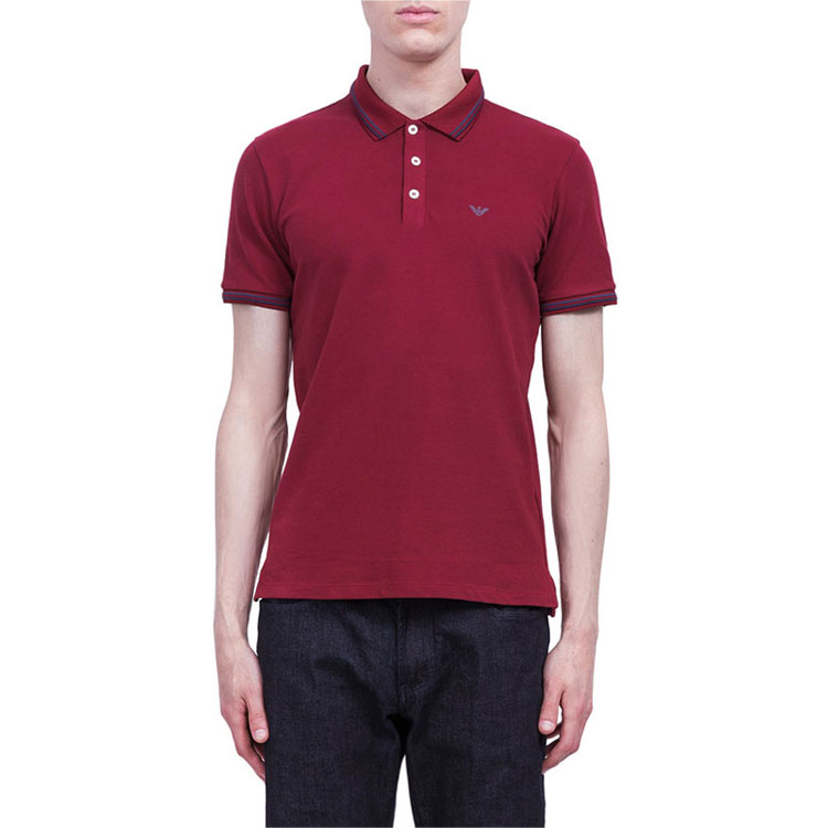 Shop Emporio Armani 深紅色拼色圖案印花棉質POLO衫 8N1F30-1JPTZ-0393