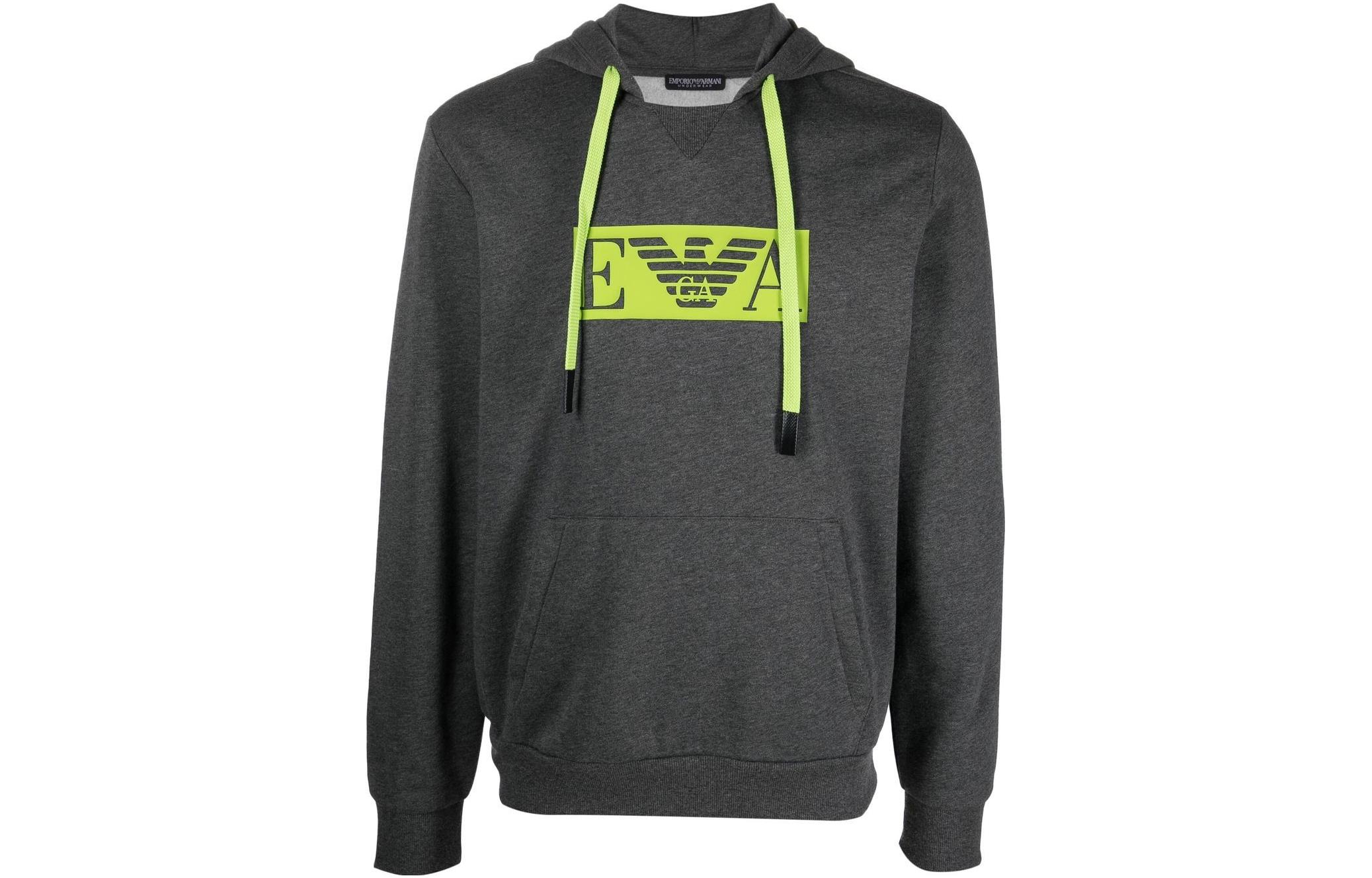 Emporio Armani Gray Hoodie with Logo Print Long Sleeve Sweatshirt 1117532-F5715-7720