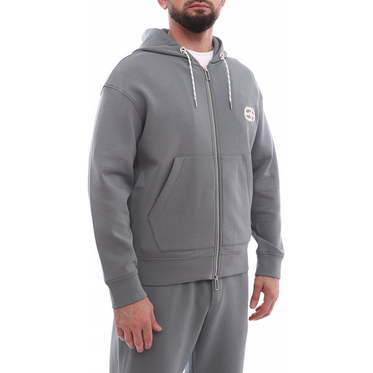 Emporio Armani Gray Knit Logo Hoodie Full-Zip Jacket 3L1MFT-1JHSZ-0647