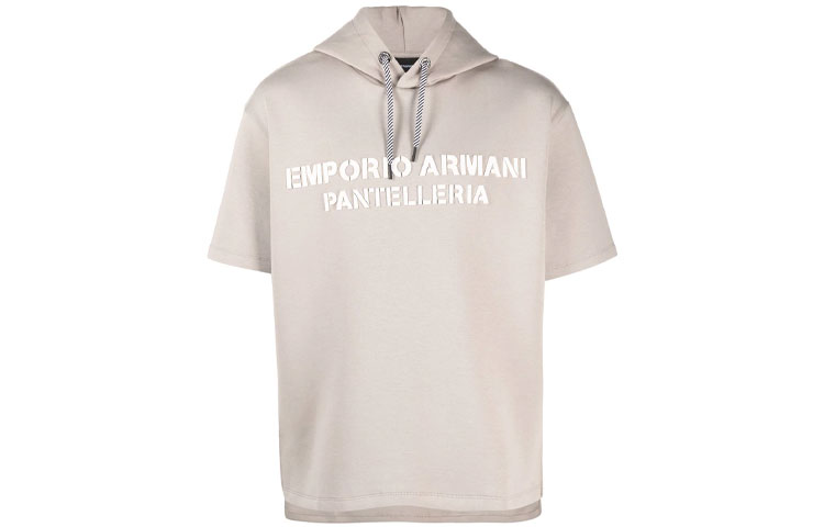 Emporio Armani Gray Short-Sleeve Hoodie with Logo Embossing 6K1M63-1JHSZ-0144