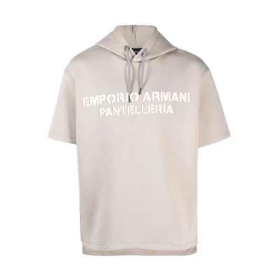Emporio Armani Gray Short-Sleeve Hoodie with Logo Embossing 6K1M63-1JHSZ-0144