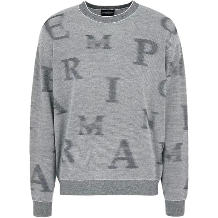 Emporio Armani Gray Striped Letter Pattern Crewneck Sweatshirt 6D1MX8-1MJGZ-F915