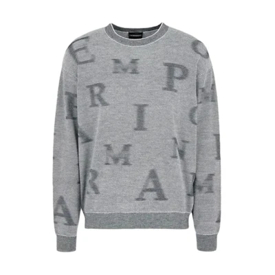 Emporio Armani Gray Striped Letter Pattern Crewneck Sweatshirt 6D1MX8-1MJGZ-F915
