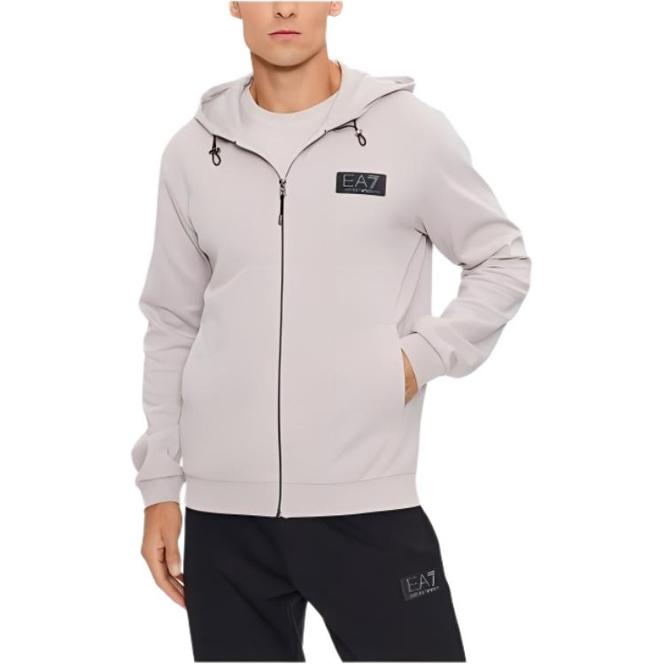 Emporio Armani Gray Zip-Up Hooded Jacket with Logo and Drawstring 6RPM82-PJARZ-1716