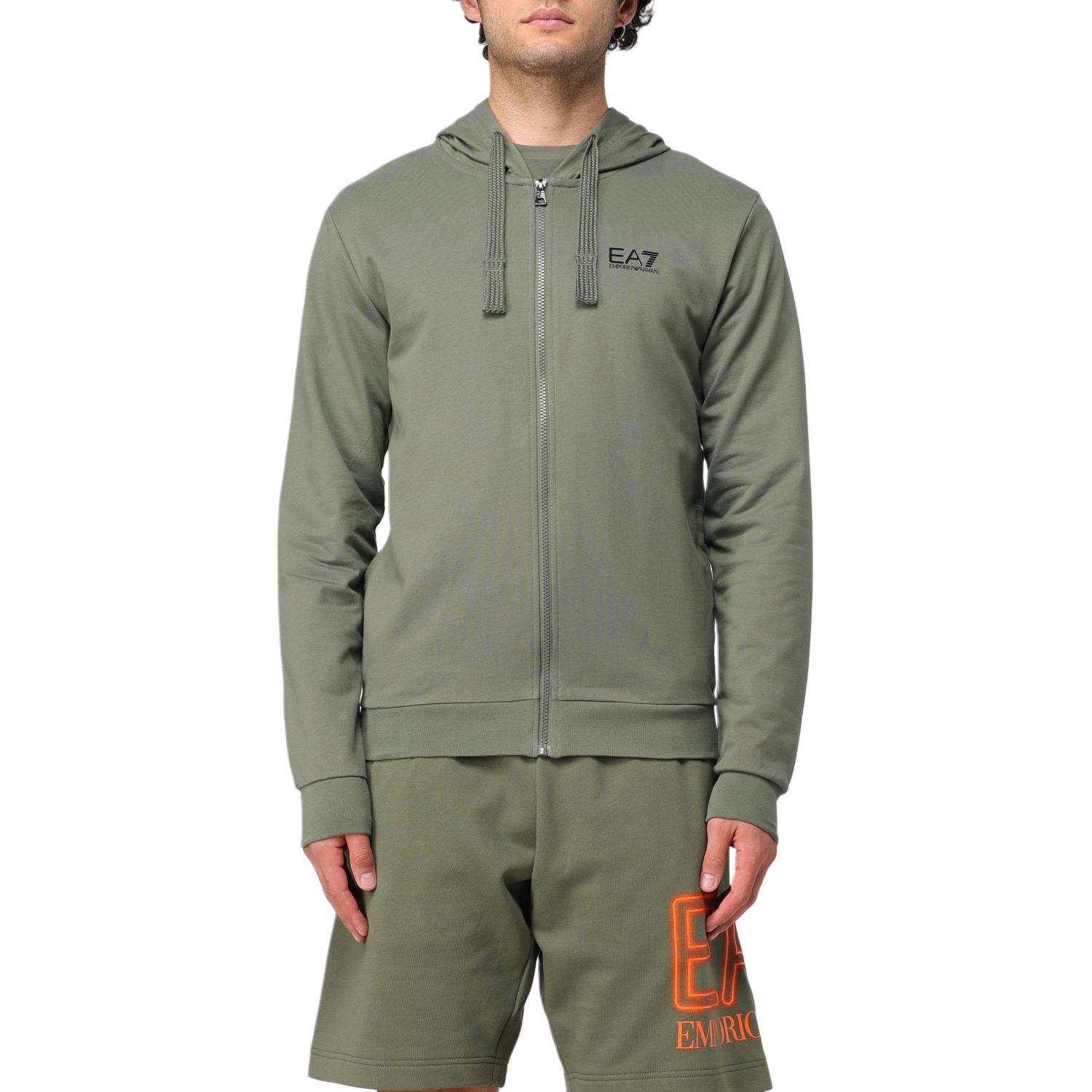 Emporio Armani Green Logo Print Hooded Zip-Up Jacket 8NPM03-PJ05Z-1846