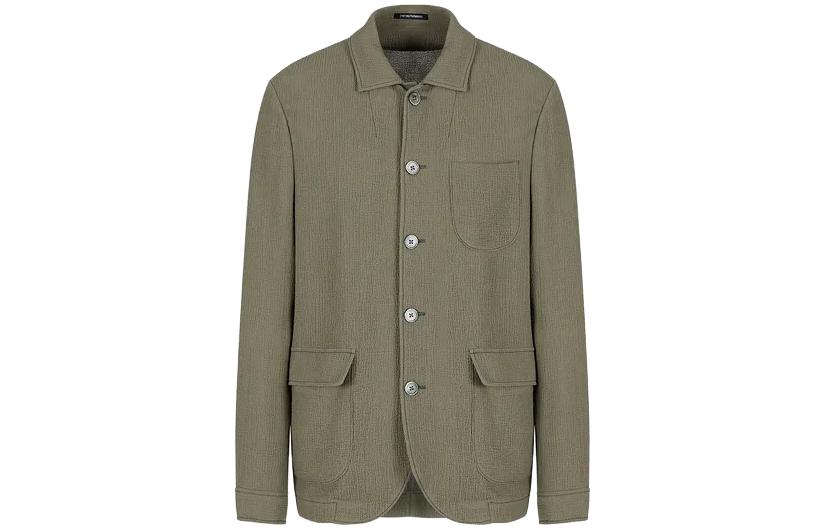 Emporio Armani Green Solid Color Stand Collar Jacket SS23 Collection H41G53-E1055-1544