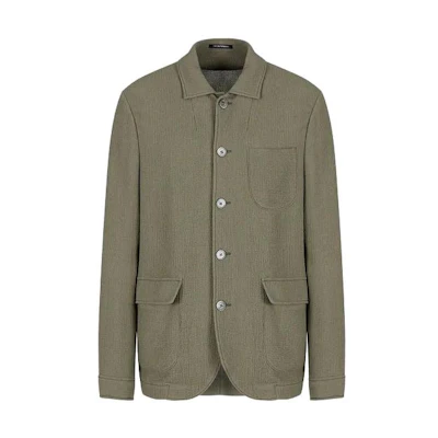 Emporio Armani Green Solid Color Stand Collar Jacket SS23 Collection H41G53-E1055-1544