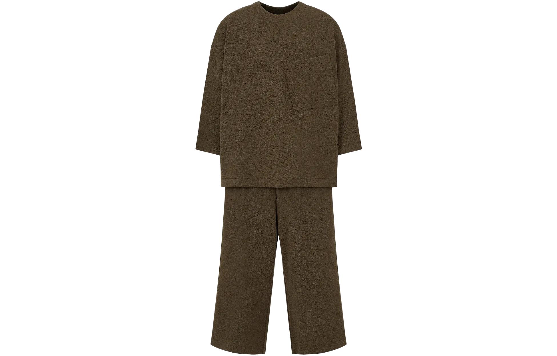 Emporio Armani Green Solid Crewneck 3/4 Sleeve Sweatshirt Set 6R1V6R-1J7QZ-10542