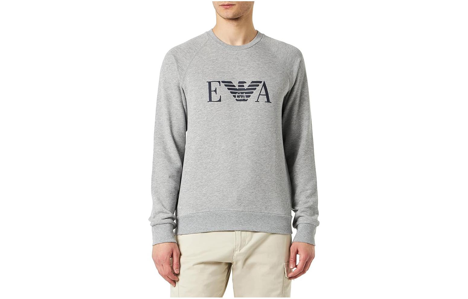 Emporio Armani Grey Crewneck Sweatshirt with Logo Print Long Sleeves 111062-3R571-00948