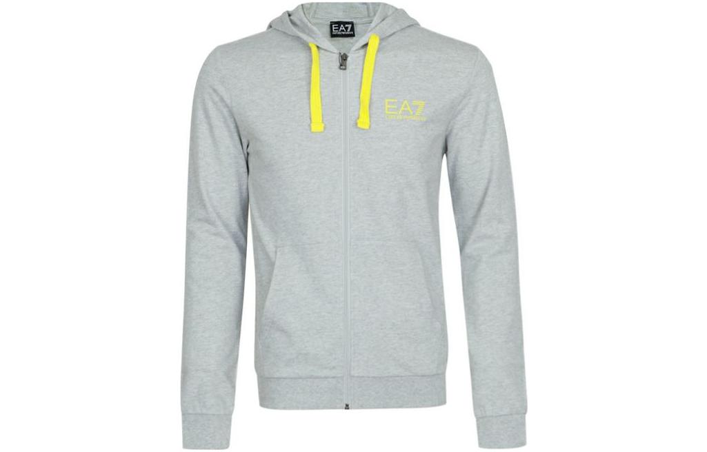 Emporio Armani Grey Logo Print Zip-Up Drawstring Hoodie 3HPM69-PJ05Z-3904